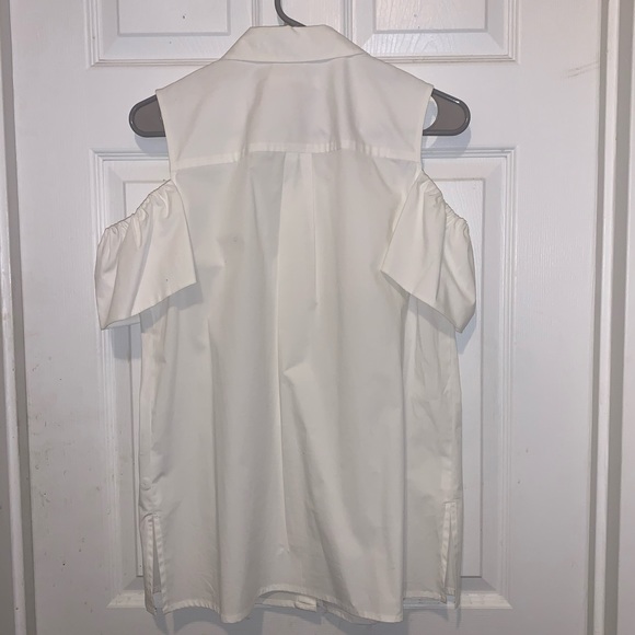 Michael Kors White Button Down Cold Shoulder Shirt - Picture 3 of 6